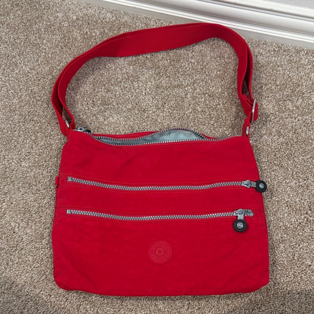 Kipling Red Crossbody Bag with Zippered Compartments